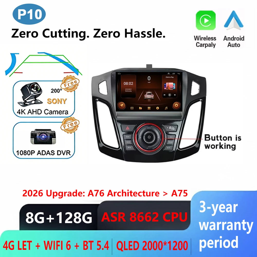 Android Multimedia Head Unit for Ford Focus 3 MK3 (2011–2019) — CarPlay, Android Auto, GPS, WiFi