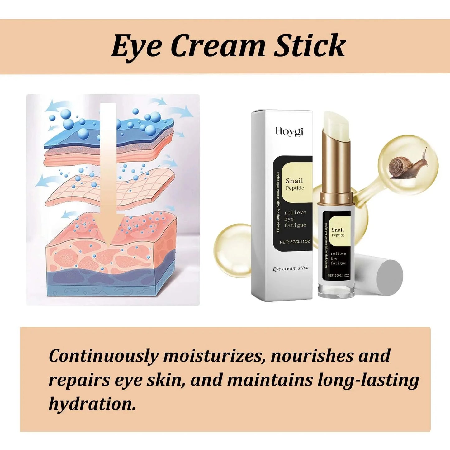 Hoygi Snail Essence & Collagen Eye Cream Stick 3g – Anti Dark Circles, Fine Lines, Puffiness & Eye Bags | Retinol & Niacinamide | CPNP Certified