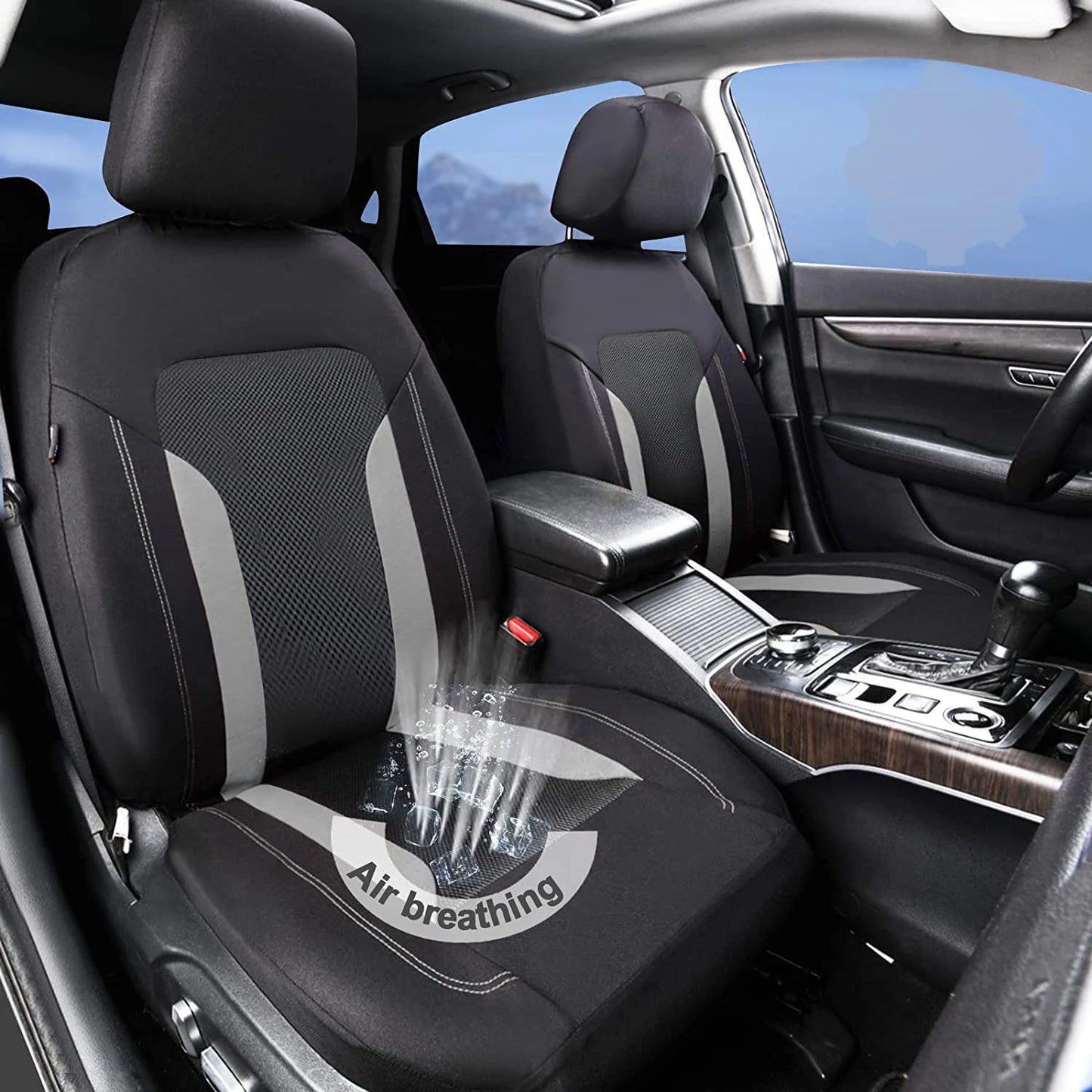 AUTOKING Universal Gray Mesh Seat Covers For Car With 3 Zipper Rear Seat Split Airbag Compatible Fit For Most Car SUV Truck VAN