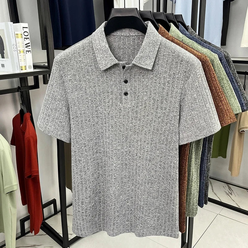 Men's Streetwear Polo - Vertical-Grain Knit, Soft Stretch Lapel