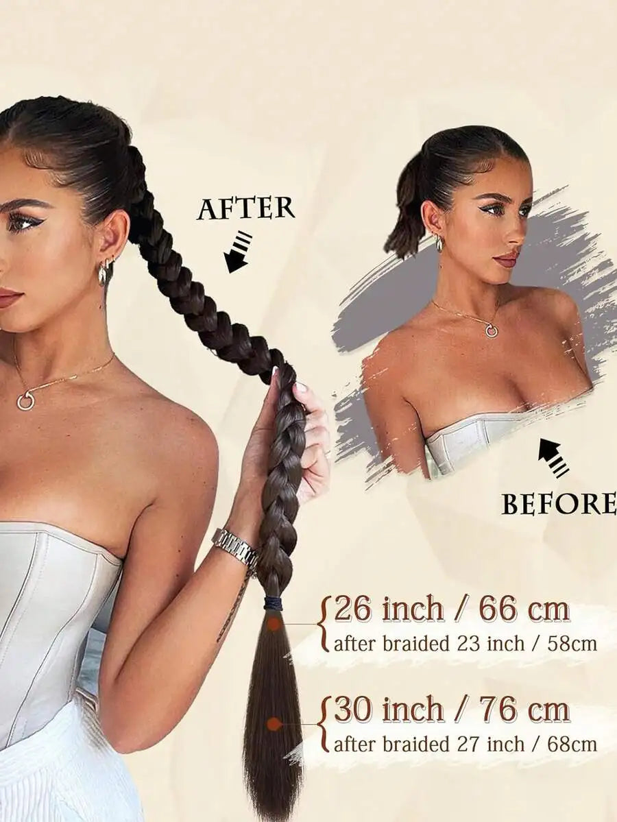 18"/26"/30" Straight Synthetic Hair Extensions, Braided Ponytail, With Soft Scrunchie, Suitable For Daily Use