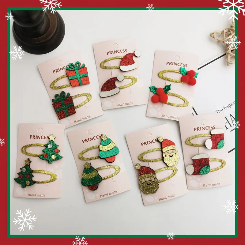 Exquisite Cute Glitter Christmas Hair Clips Children Elk Snowflake Bangs Hairpin Sequin Baby Girls Headwear Kids Accessories