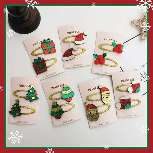 Glitter Christmas Hair Clips for Kids - Elk, Snowflake & Sequin Bangs Clips
