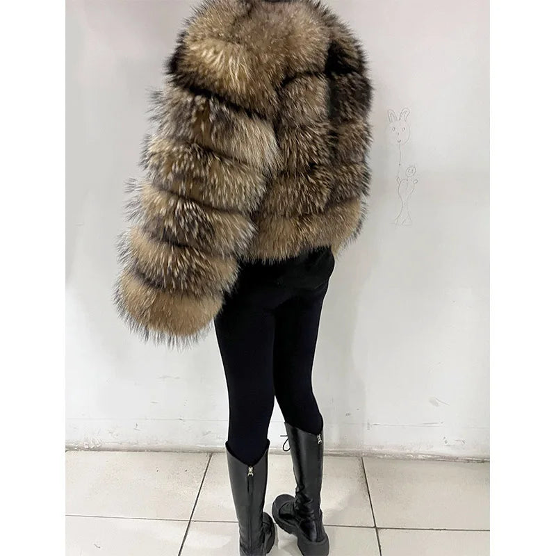 Women's Fox Fur Coat with Detachable Sleeves