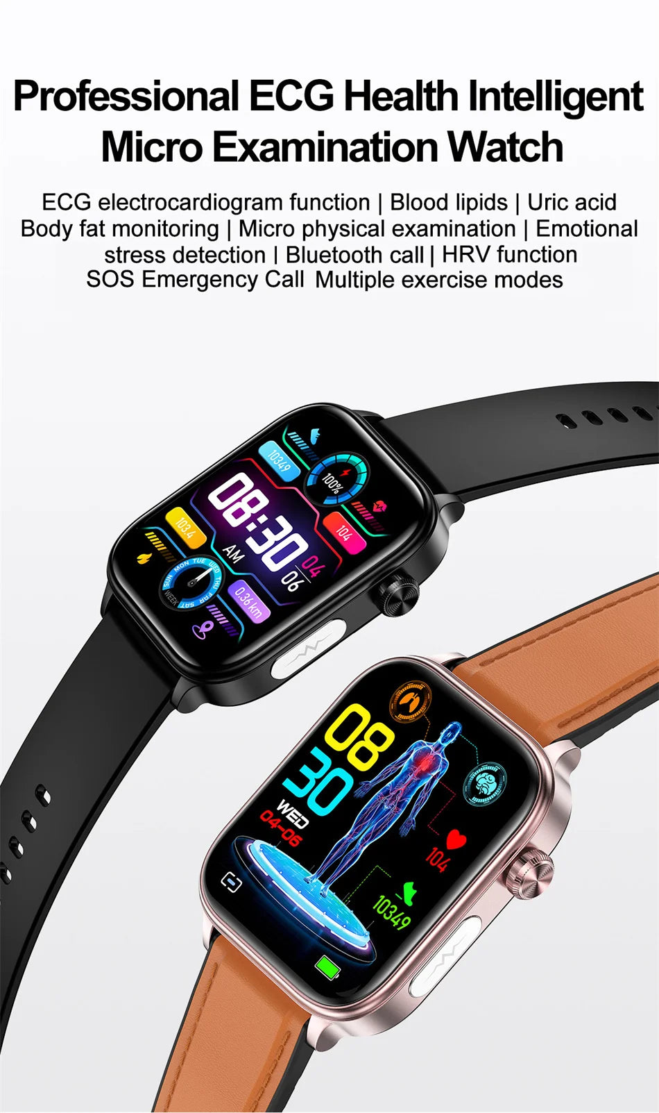 2026 New Al Science Diagnosis Blood Lipids Uric Acid Blood Oxygen Smart Watch Men ECG+PPG Voice Bluetooth Call Health Smartwatch