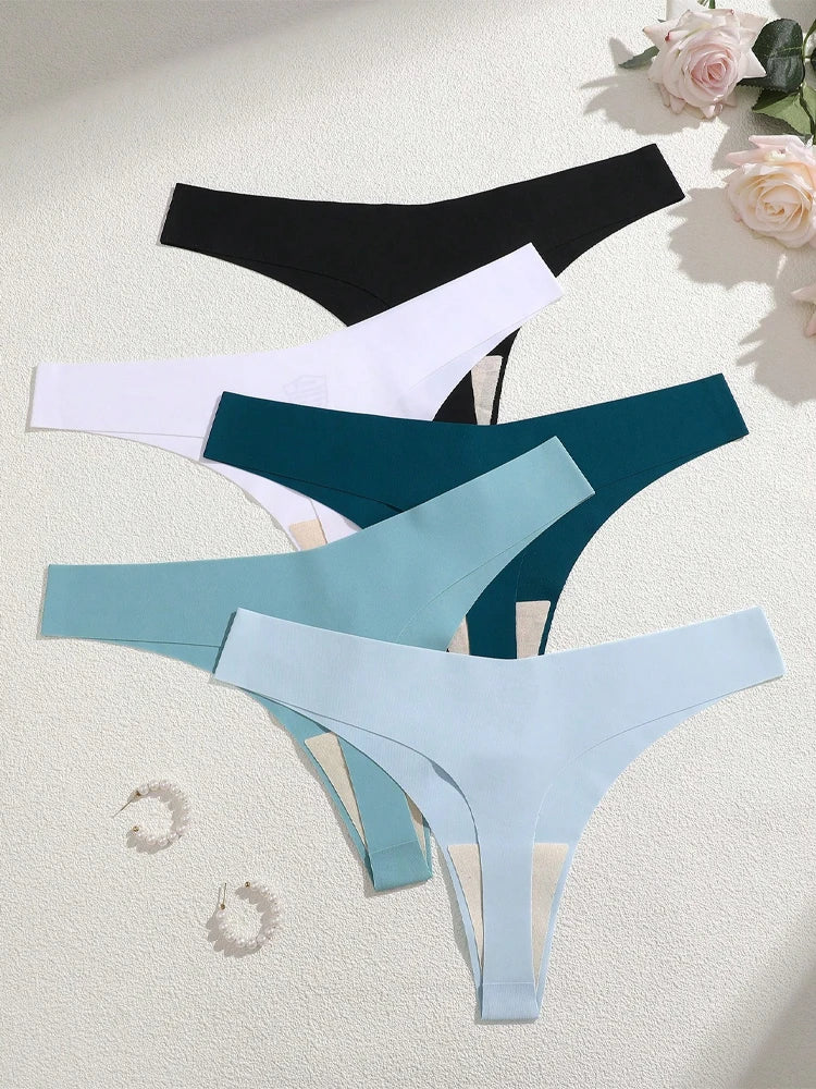5-Pack Ice Silk Seamless Thongs – Breathable Low-Rise Panties