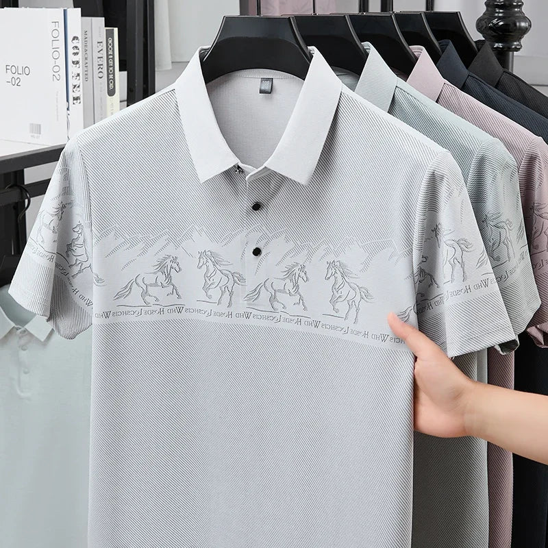Men's Lapel Polo - Landscape Print, Sweat-Resistant Lightweight