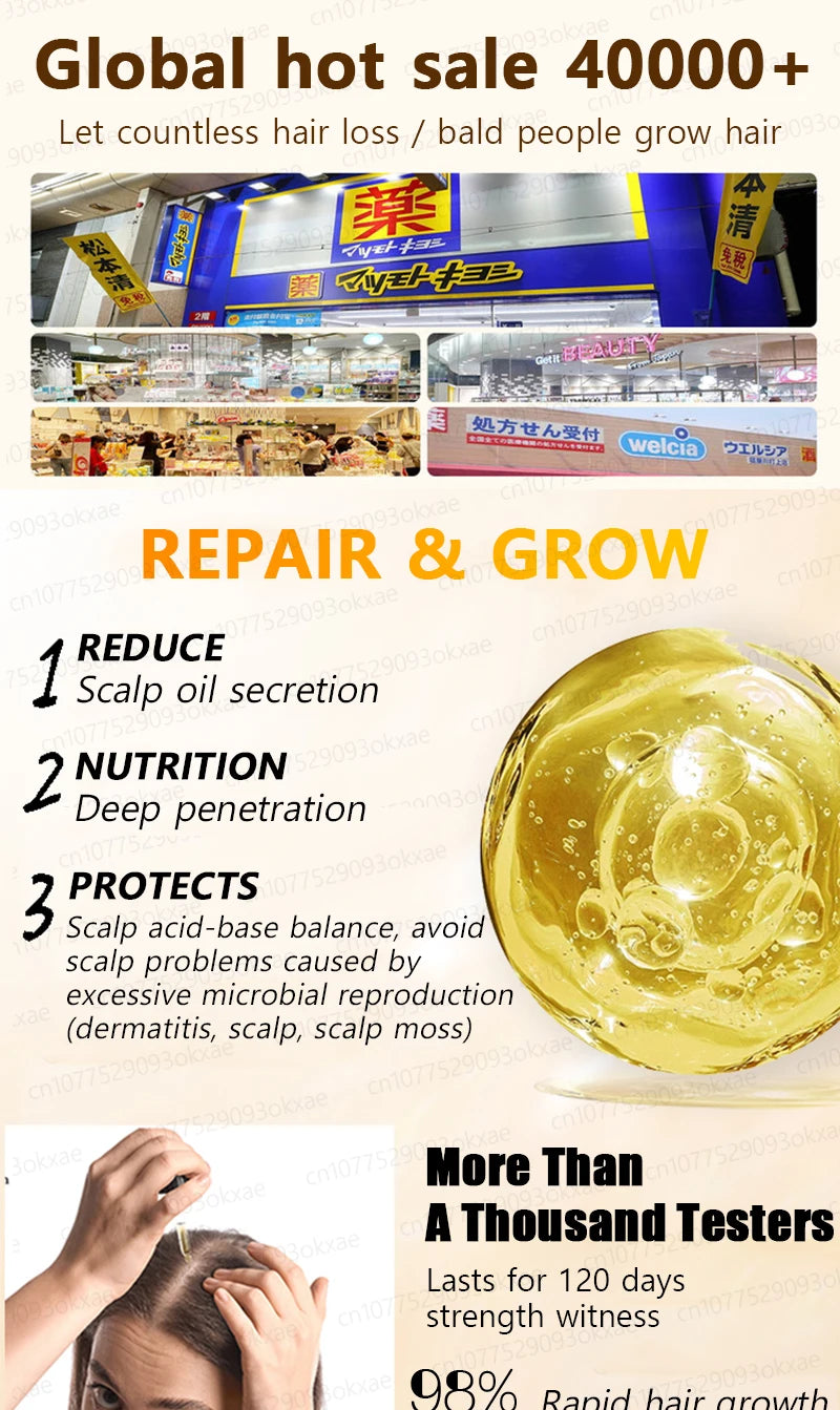 WPRBREGT blue bottle.hair growth essential 0iI. Say goodbye to baIdness. The secret 0f thick hair hair growth serums