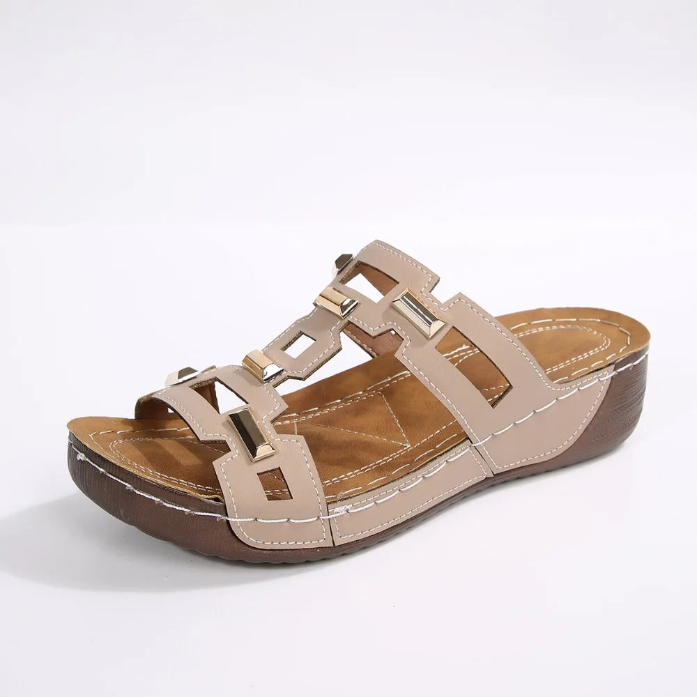 Roman Wedge Slide Sandals for Women — Open-Toe Slip-On Summer Beach Shoes, Plus Size