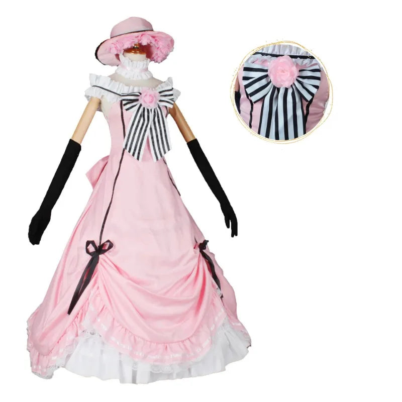 Anime Black Butler Ciel Phantomhive Young Master Cosplay Pink Robin Uniform Lolita Suit Wig Sleeveless Lace Maid Cut Dress
