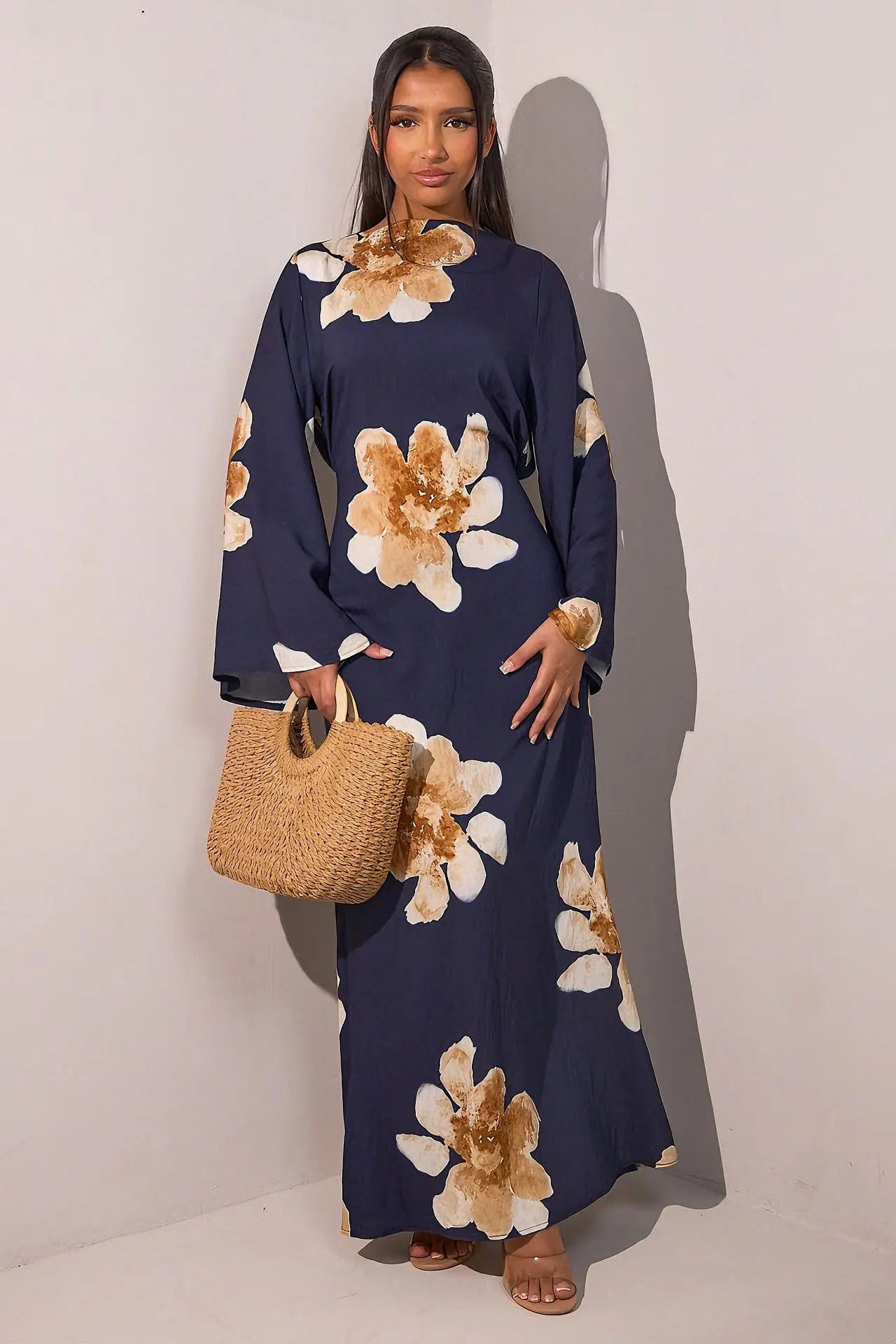 Women's Floral Print Abaya Party Dress – Muslim Kaftan Jalabiya