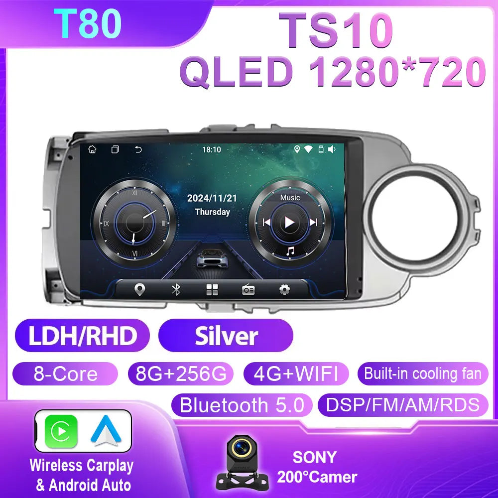 Car Stereo with Apple CarPlay & Android Auto, Compatible with Toyota Yaris (2012-2017)