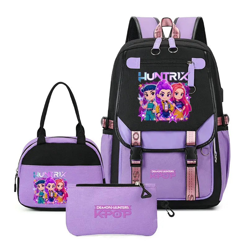 Mochilas Set KPop Demon Hunters Capacity Student SchoolBag For Teenager With Lunch Bags Backpack For Women Boys Girls Daily Use