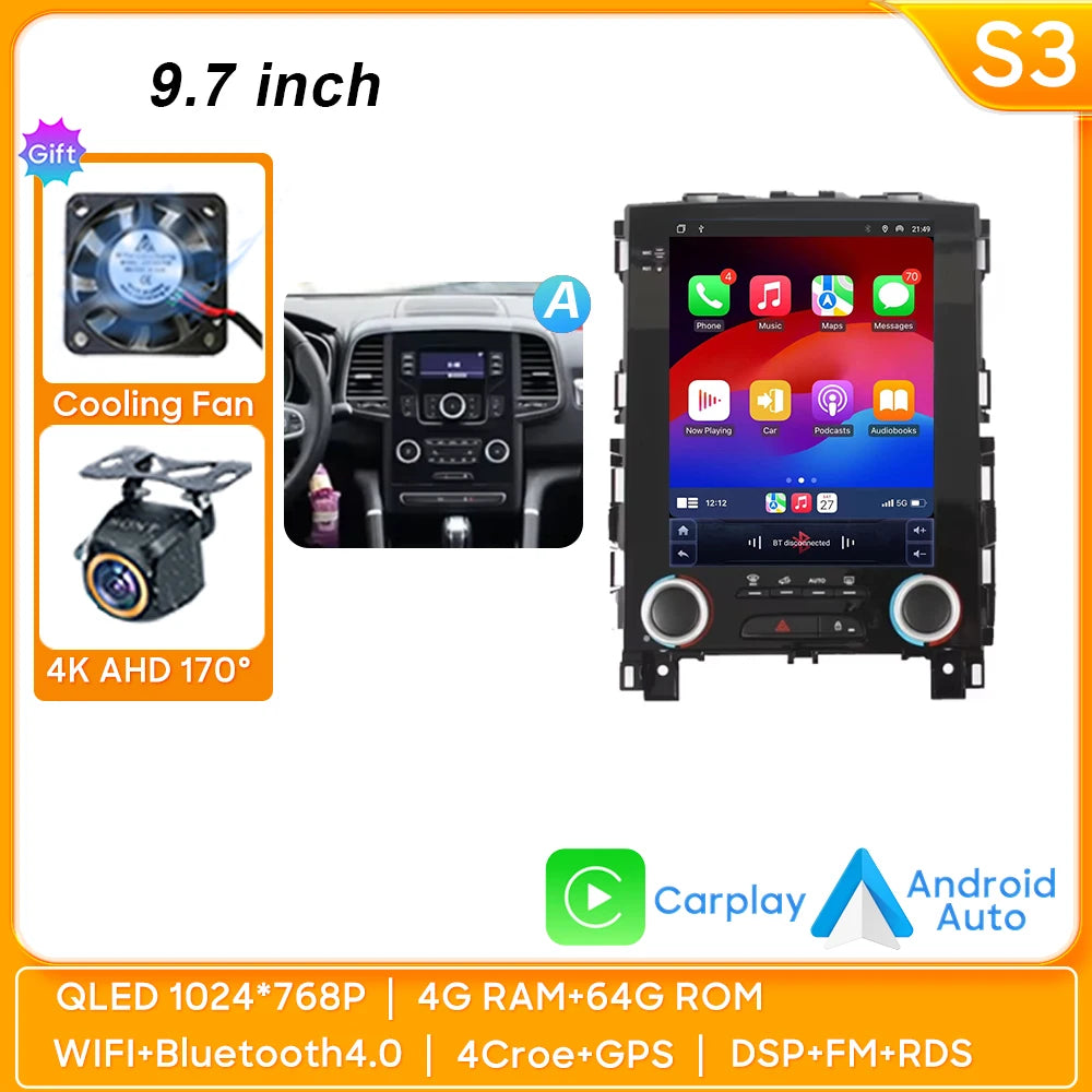 Car Stereo with Apple CarPlay & Android Auto, Compatible with Renault Koleos, Megane 4 & Talisman