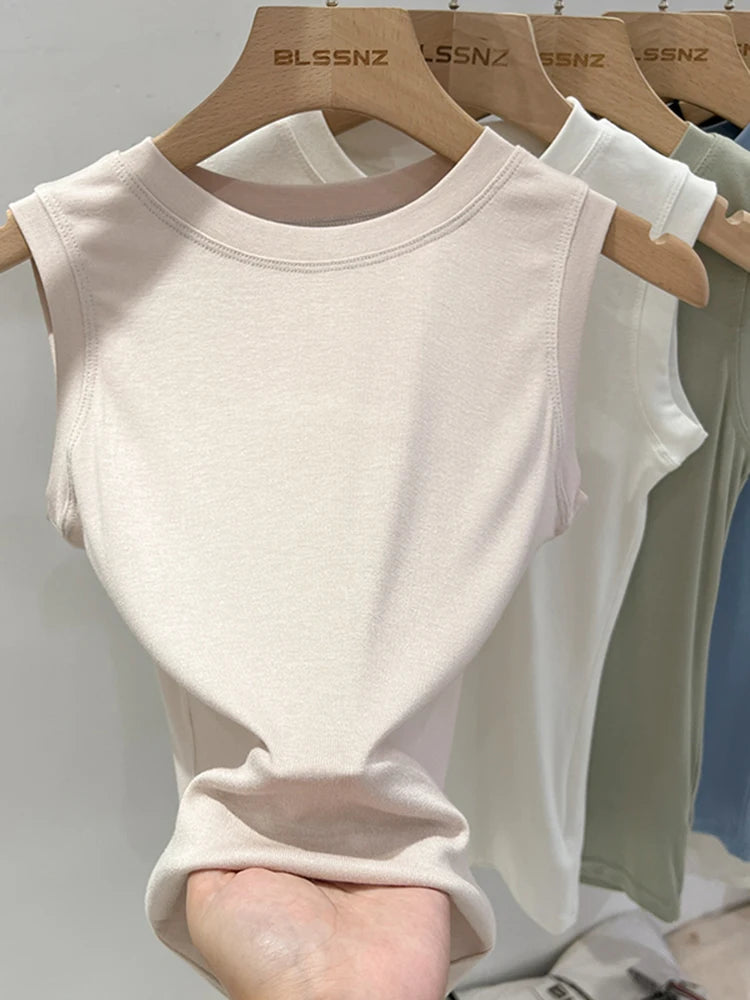 zjaiss 2026 Cotton Tops Neck Summer Basic Shirts White Black Casual Sport Vest Off Shoulder Green Women's Tank Top