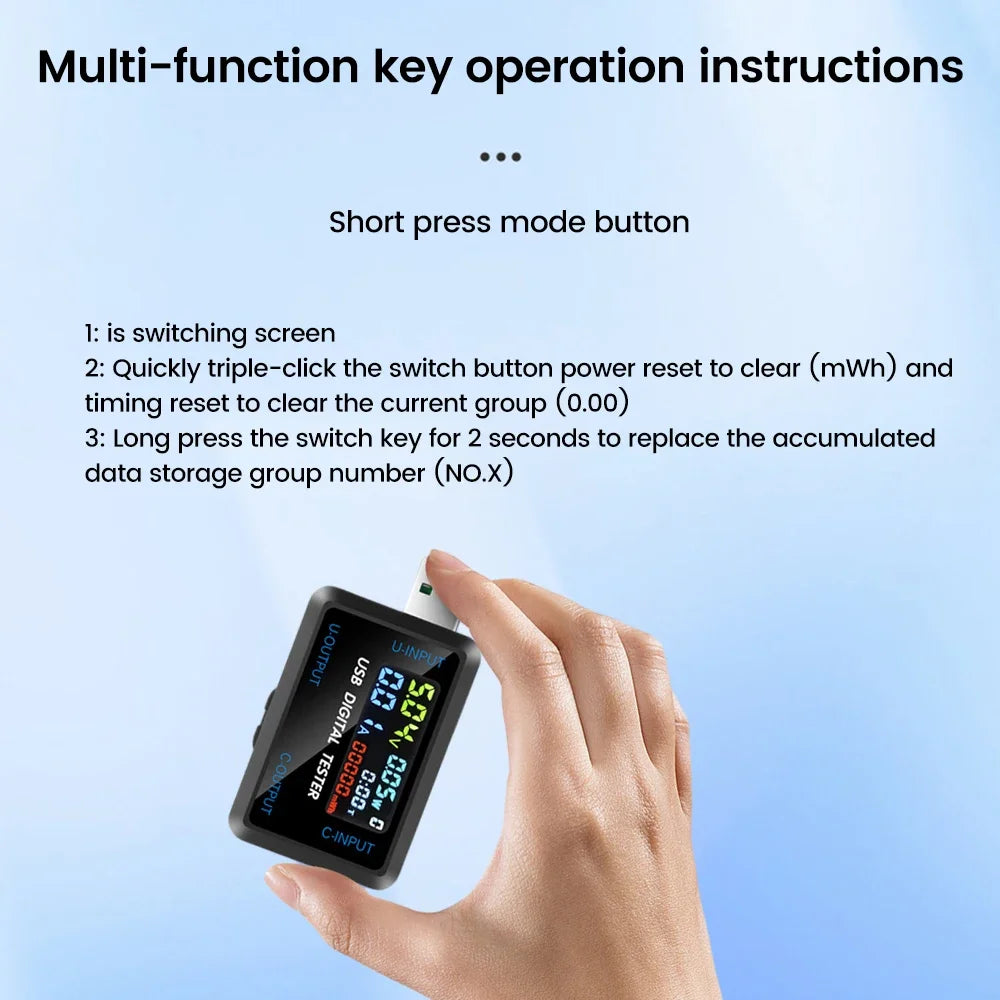 Fast Charging Tester 10 in 1 USB 4.5-36V 0-8A Voltmeter Current Voltage Meter Volt Ammeter Detector Power Bank Charger Indicator