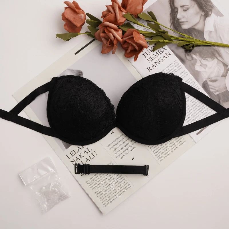Gather the support with underwired women's underwear transparent shoulder strap bandeau removable shoulder strap bra