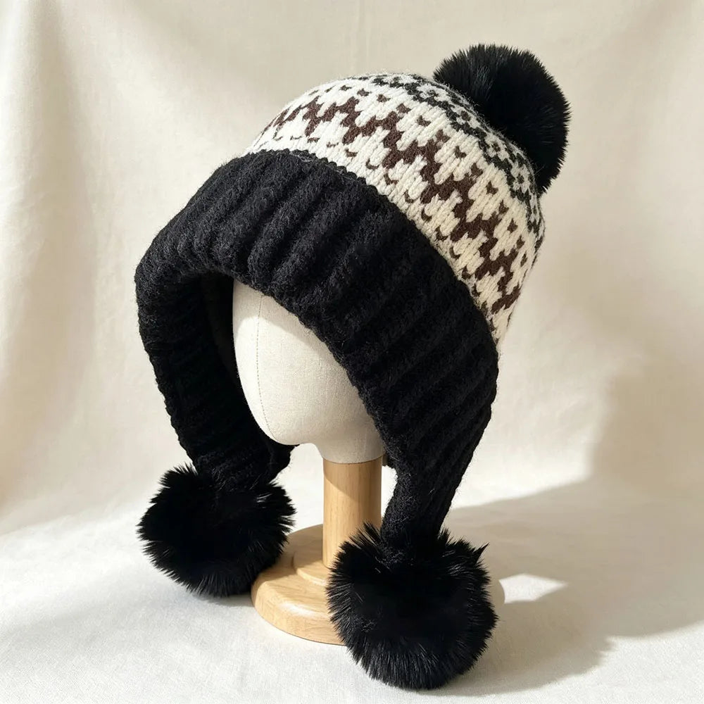 Women Winter Hat - Thickened Warm Beanie With Ear Protection Cold Proof Knitted Cap For Christmas Gifts Red Grey
