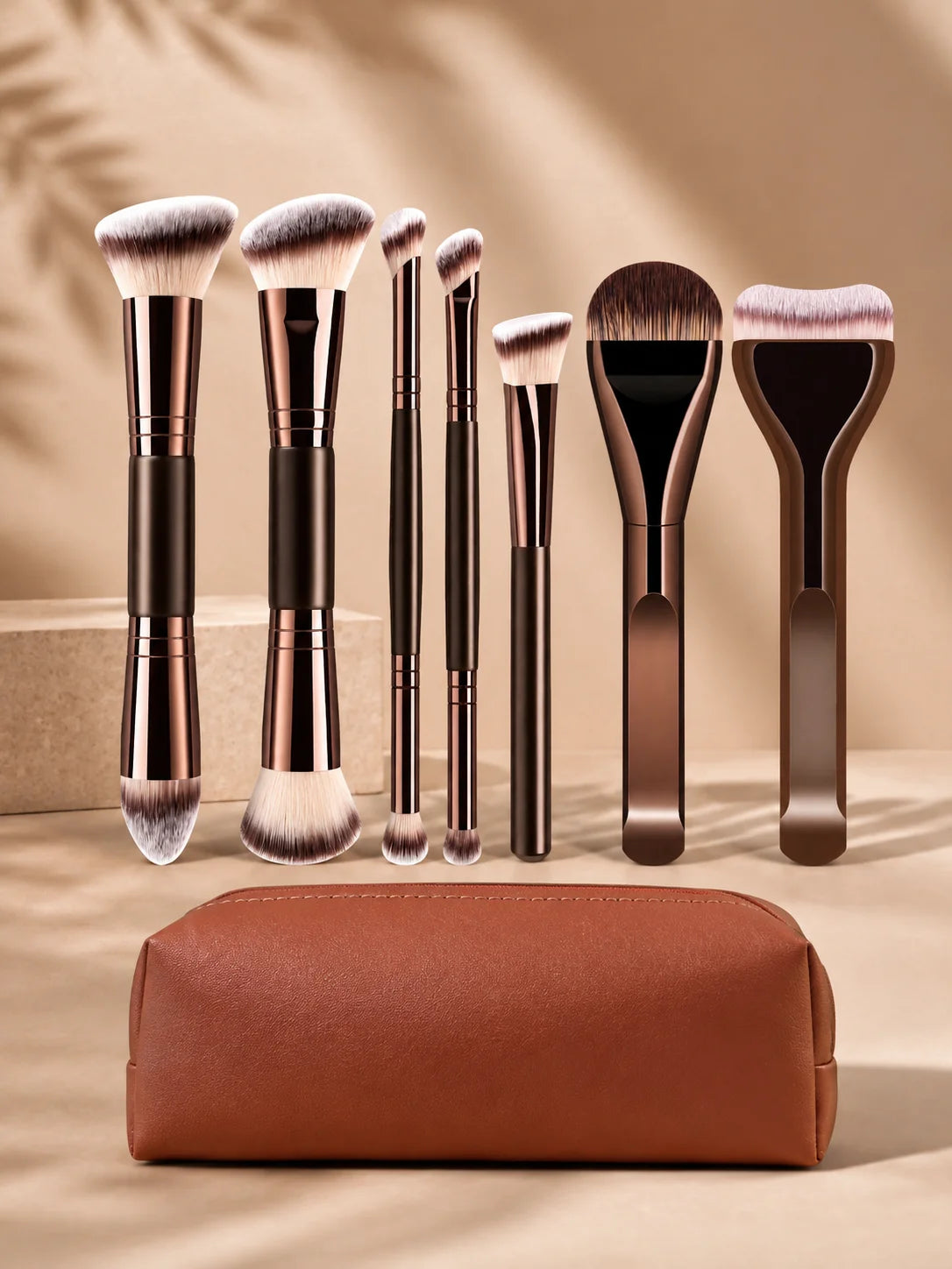 Professional Dual-Ended Makeup Brush Set Includes Foundation Brush, Contour Brush, Blush Brush, Powder Brush, Eyeshadow Brush, C