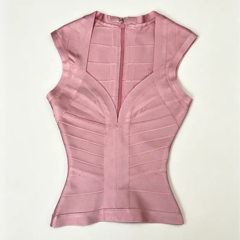 Women's Bandage Elastic Tight Vest Solid Deep V Neck Tank Top Sleeveless Zipper Blouse 2026 New Lady Spring Summer Party Tees