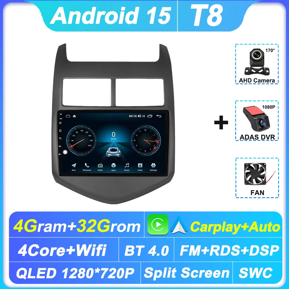2din Carplay Auto For Chevrolet Aveo2 Sonic T300 2011-2015 Android 15 8 Core Car Radio Multimedia Radio Player GPS Navigation BT