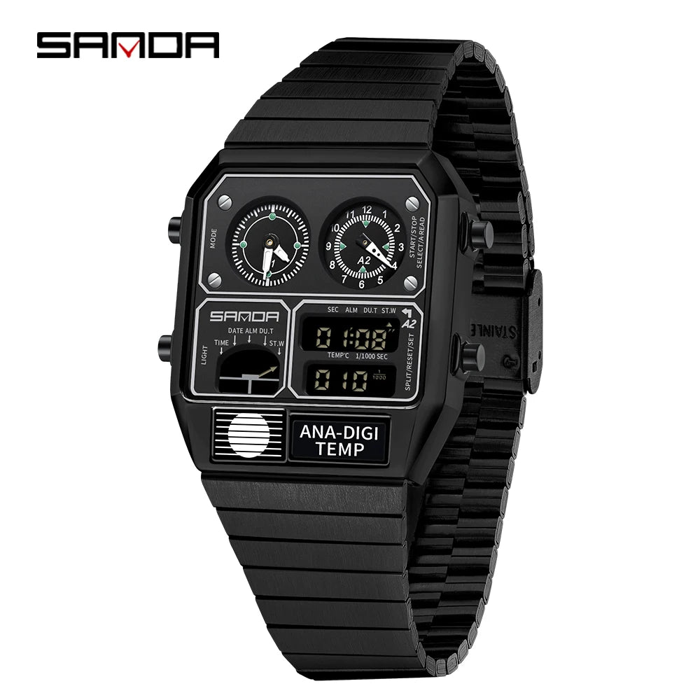 SANDA Fashion Hot 3192 Men Watch Thermometer Stopwatch Timing Men's Digital Wristwatch Multifunctional Waterproof Man Watches