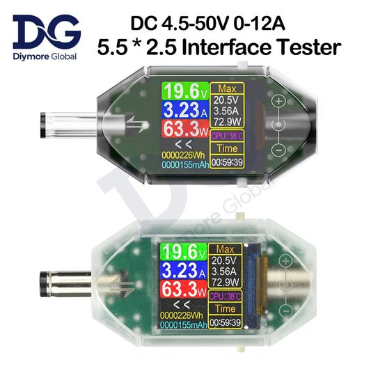 DC5.5 * 2.5 Interface Tester DC 4.5-50V 0-12A High-precision Voltage Current Tester Digital Voltmeter Ammeter Power Meter DT550