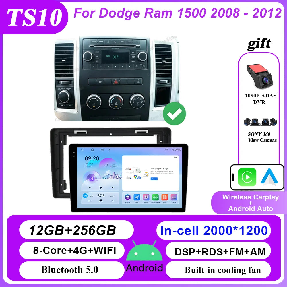Android 16 Car Stereo for Dodge Ram 1500 2008-2012 - CarPlay & GPS Navigation