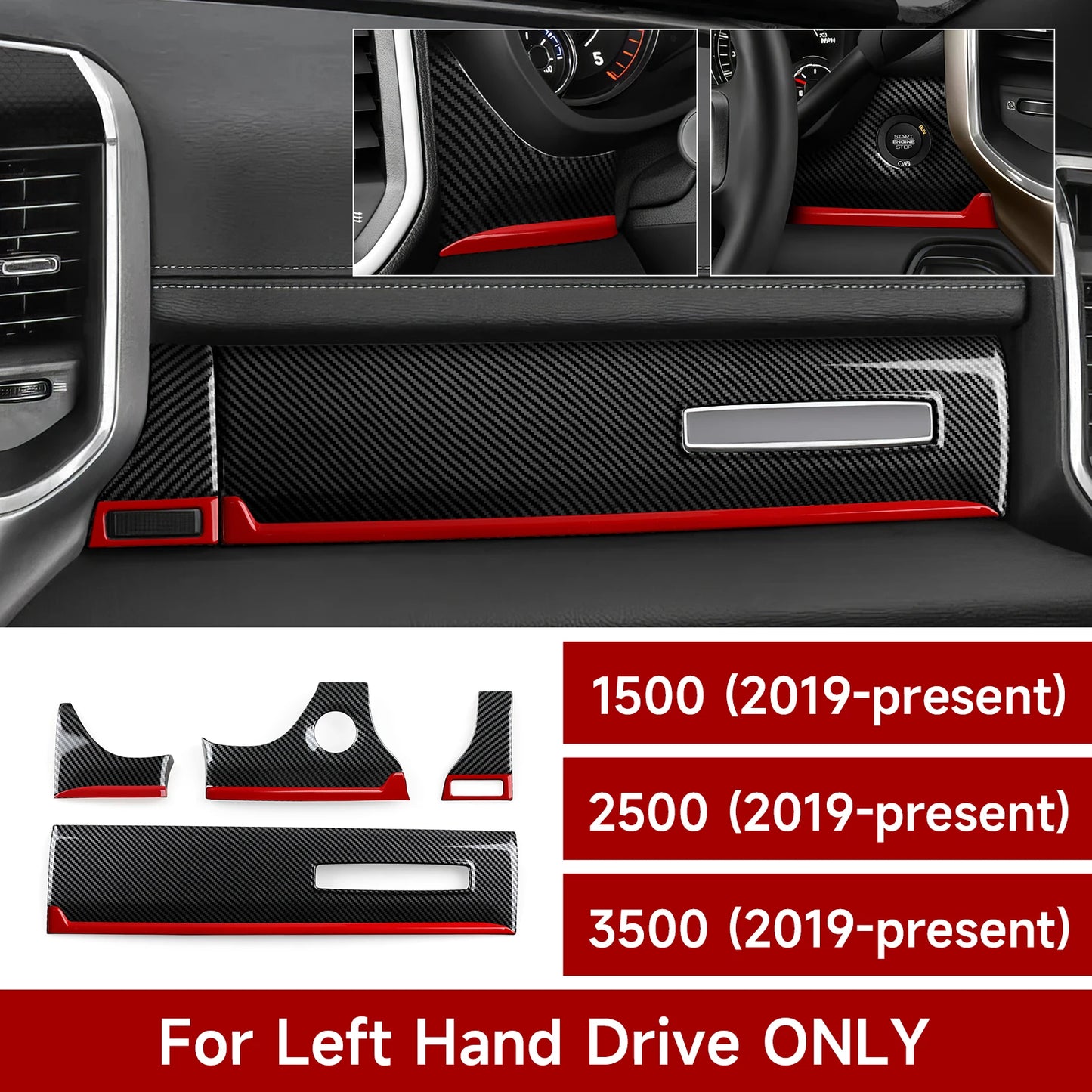 Carbon Fiber Interior Trim Sticker Kit for Dodge RAM 1500/2500/3500 2019-2026