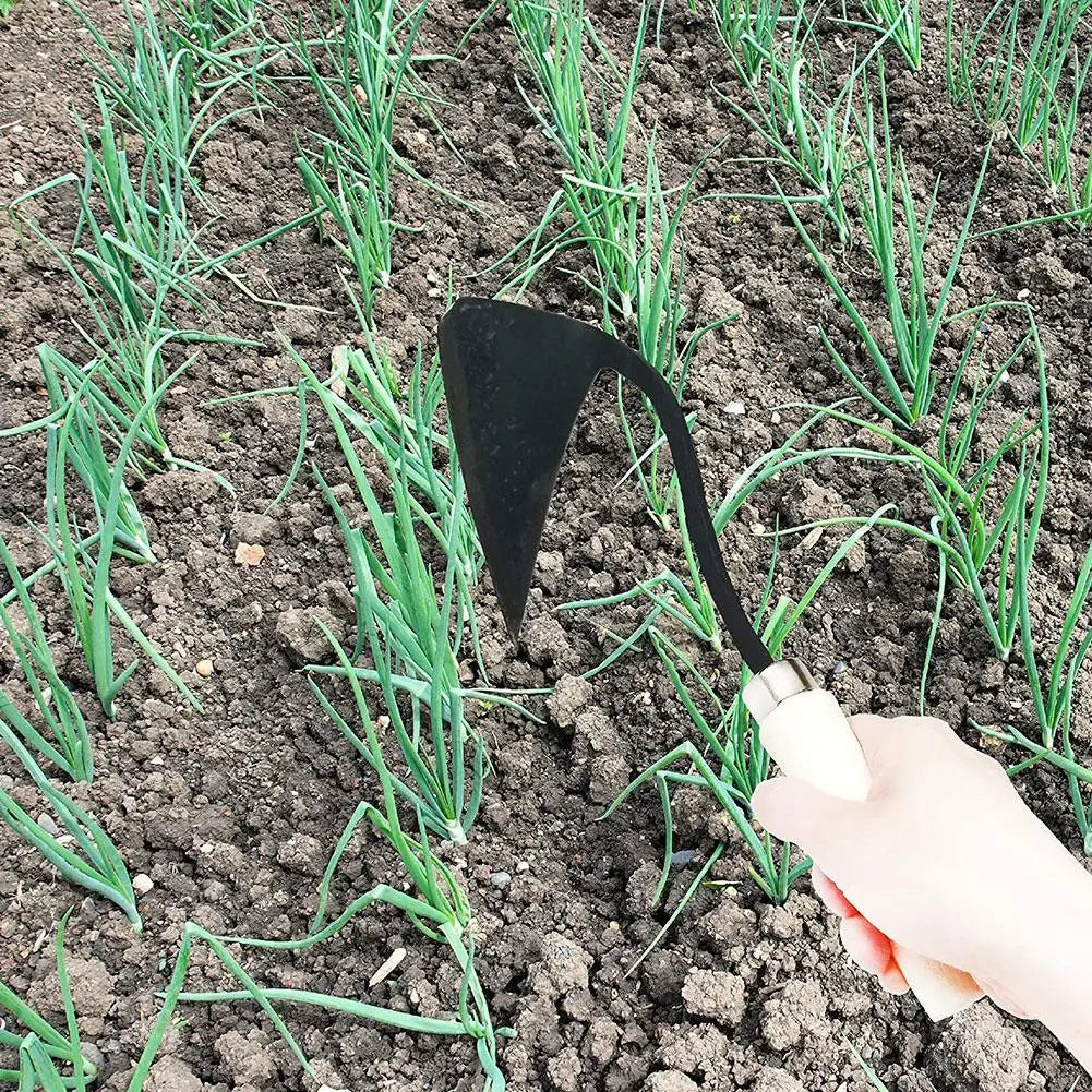Gardening Hoe Small Wooden Handle Crooked Triangular Tools Garden Digger Multifunctional Agricultural Tip Tool Seedling Hoe A6D5
