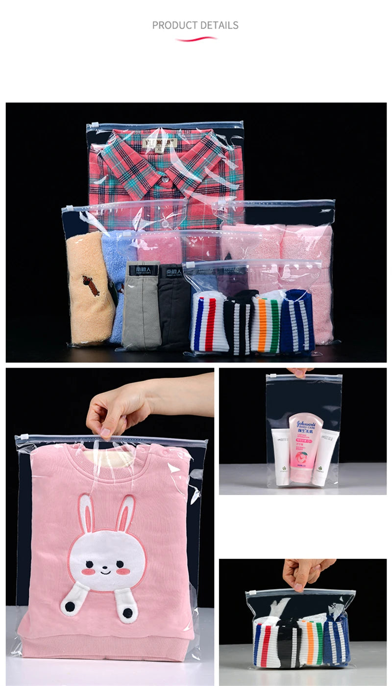 StoBag 5/10PCS Transparent Clothes Zipper Bags – Clear Reusable Sealed Shirt & Garment Storage Pouches