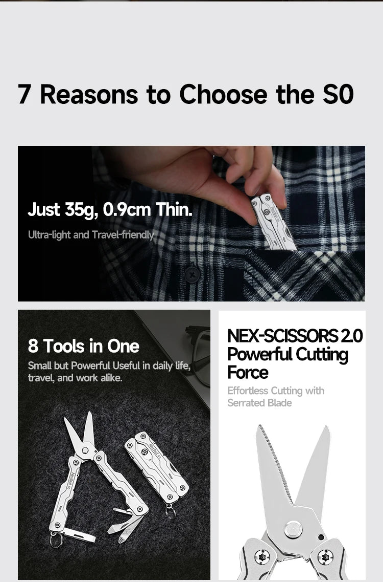 NexTool 8 In 1 Micro Multitools S0 Mini Sailor Scissors Mini Pocket Multitool EDC Folding Hand Tools Camping Survival Multitool