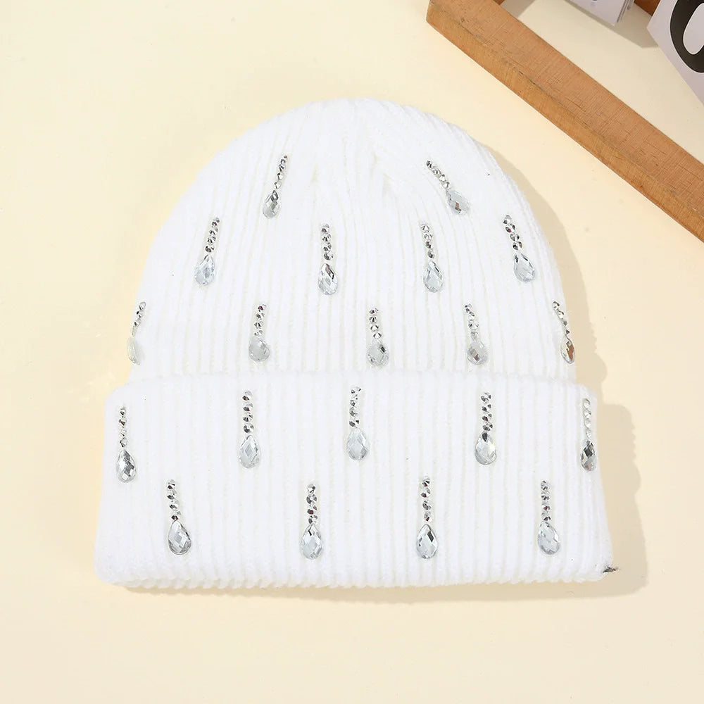 Women's Knit Beanie with Rhinestones and Pearls - Winter Hat - photo 5