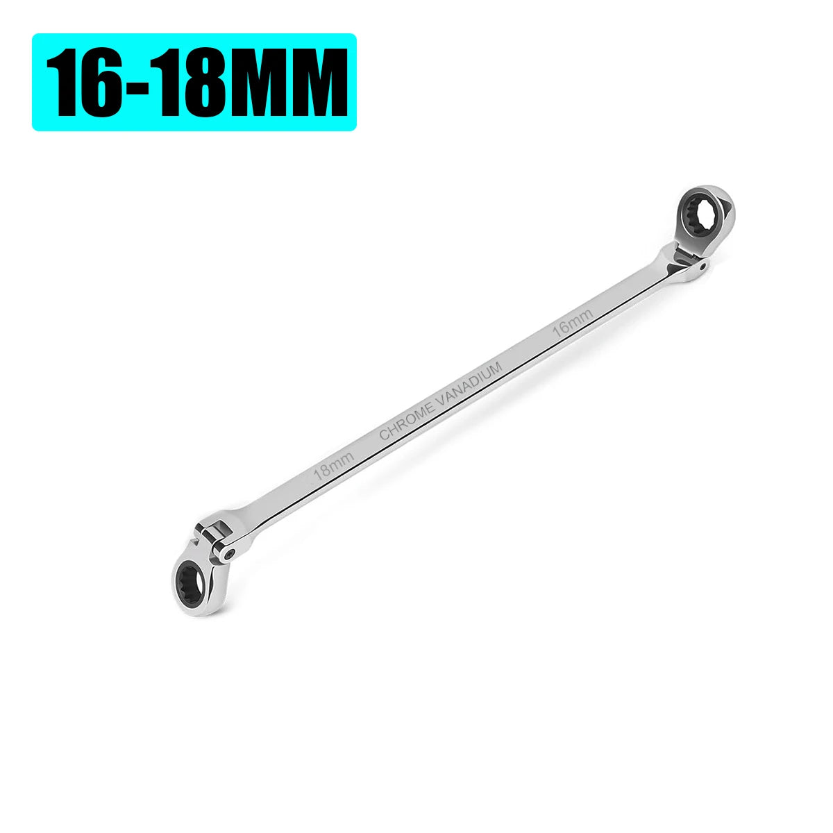 Extra Long Flex-Head Ratcheting Wrench Set, Double Box End Wrench Set, Metric 8-19mm, CR-V Steel