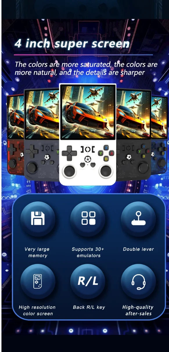 R36MAX Retro Handheld Video Game Console Linux System 4.0Inch IPS Screen Portable Pocket Video Player 64GB 128GB Games Kids Gif