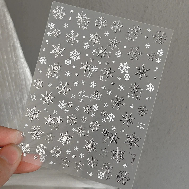 1pcs Christmas Nail Art Sticker with Gold/Silver Foil Snowflakes Iridescent Sparkle Adhesive Backing DIY  3D Nail Decoration