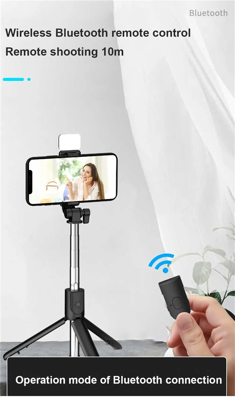 Portable Bluetooth Selfie Stick Tripod – Wireless Remote, Fill Light & Extendable Phone Stand