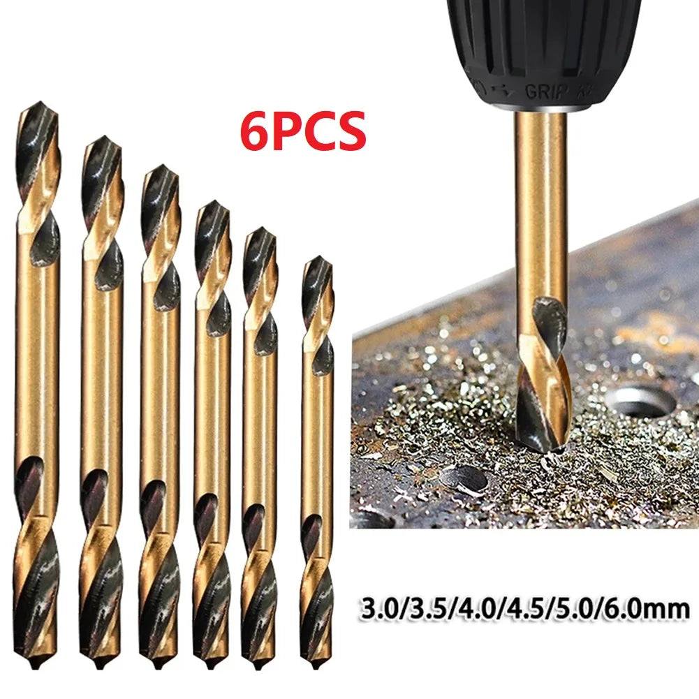 6pcs HSS Double-Headed Auger Drill Bits For Metal Stainless Steel Wood Drilling Power Tool 3mm/ 3.5mm/ 4mm/ 4.5mm/ 5mm/ 6mm
