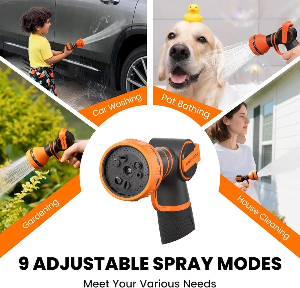 Retractable Garden Hose Reel, 5/8" x 62 ft, Wall Mounted, Lock at Any Length, 9-Function Nozzle