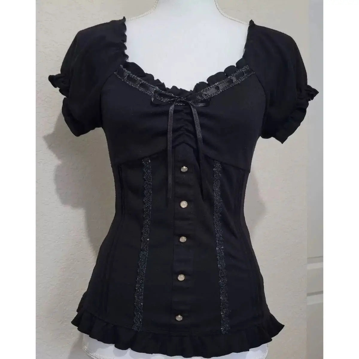 Women's Vintage Bow Blouse — Short-Sleeve Square-Neck Slim Chic Top