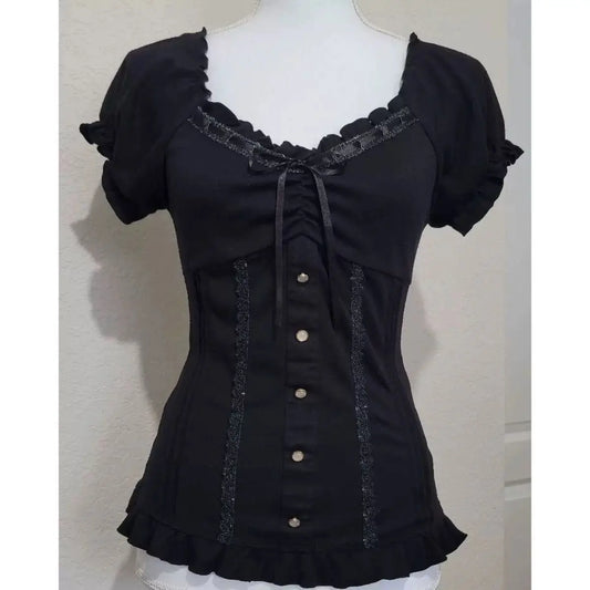 Women's Vintage Bow Blouse — Short-Sleeve Square-Neck Slim Chic Top
