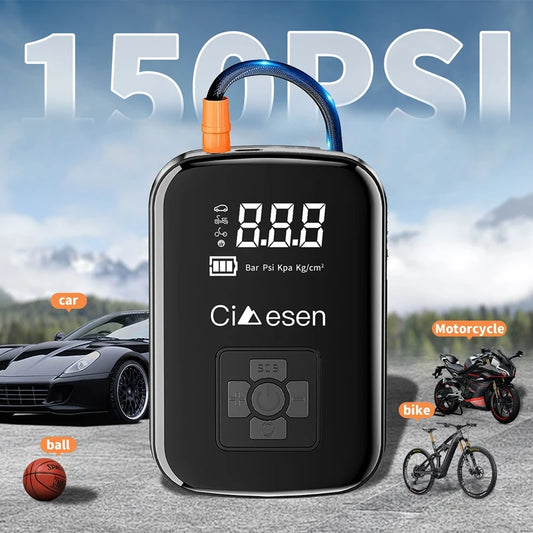 Cordless Portable Air Pump 150PSI - Rechargeable Tire Inflator for Car, Bike & Motorcycle