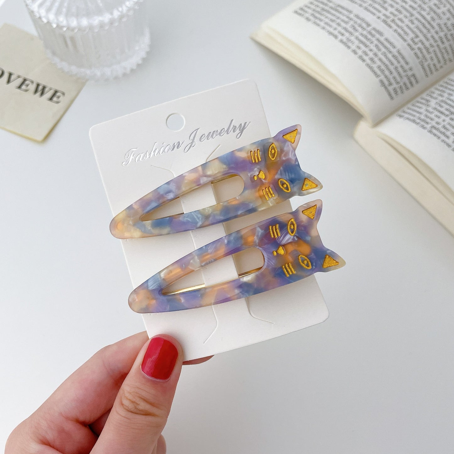 UXSL Girls Hairpins Cute Cat Acetate Hair Clips Headdress Womens Water Drop Leopard Print Barrettes Hair Accessories Gift