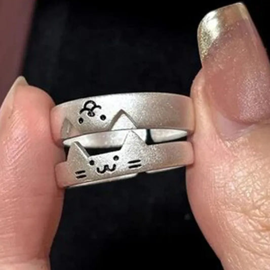 Cat & Dog Couple Rings — 2pc Adjustable Matching Set