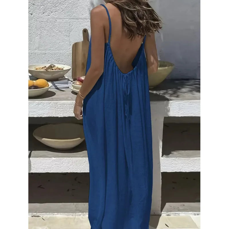 Women's Strapless Backless Maxi Lounge Dress — Loose Comfy Sleep Dress