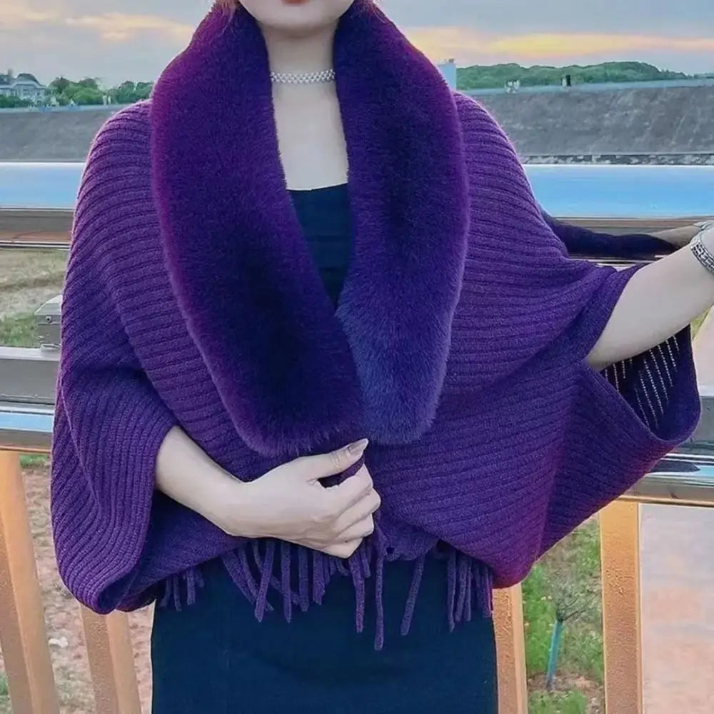 Women's Knit Shawl with Faux Fur - Thick Wrap for Evening Dresses - photo 5
