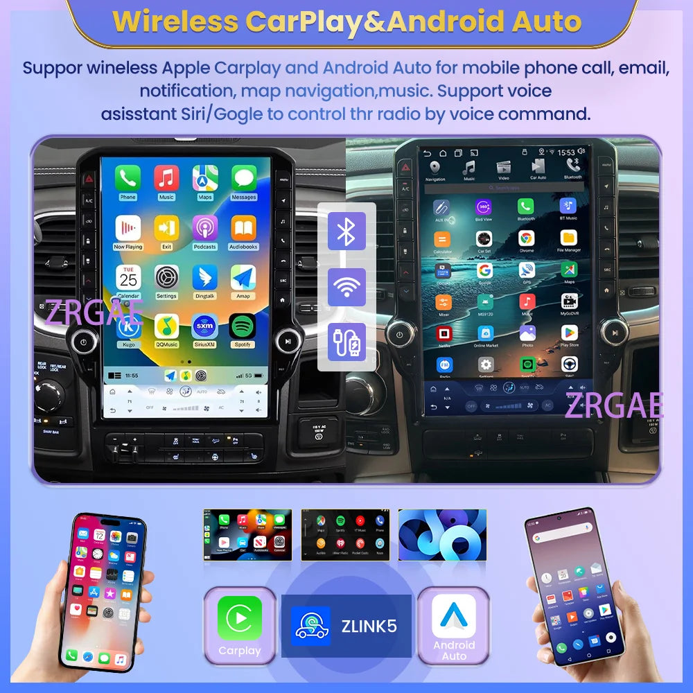 14.5" Android 15 Car radio multimedia player For Dodge RAM 1500 2500 3500 2013-2018 GPS Navigation Tesla Screen Wireless Carplay