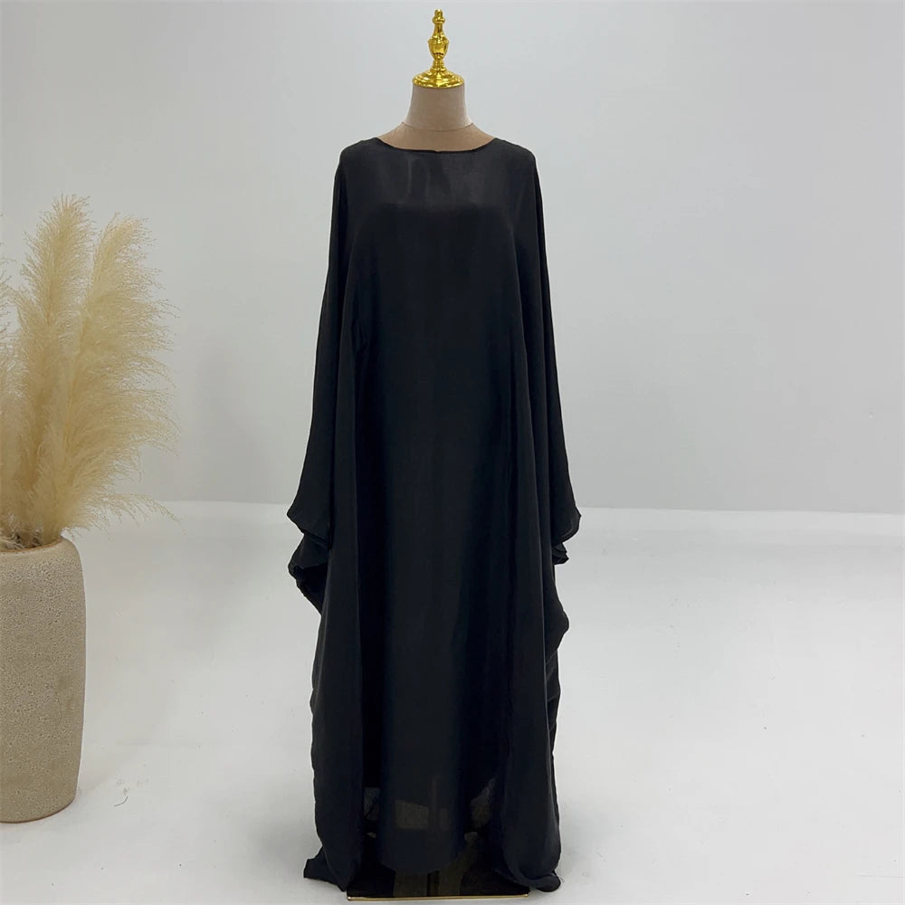 Shimmer Batwing Satin Abaya – Luxury Muslim Kaftan Dress for Eid & Ramadan