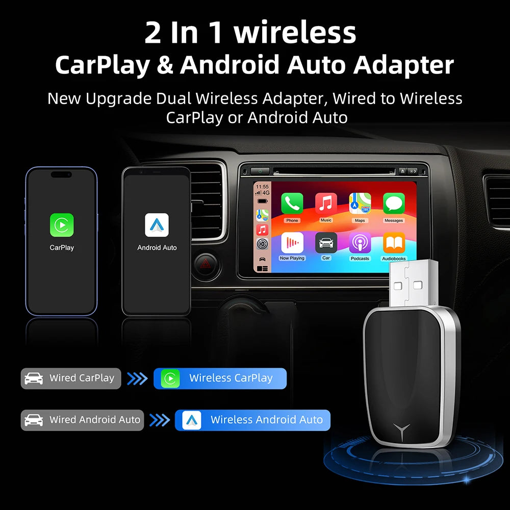 NEW 2 In 1 Wireless Carplay AI Box Android Auto Plug And Play Applicable To Convert Original Car Wired Carplay To Wireless