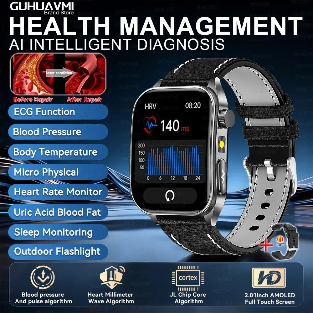 2026 AI-GPT ECG Health Smartwatch – Blood Pressure, Lipid, Uric Acid & 650nm Dual-Probe Laser | Men & Women